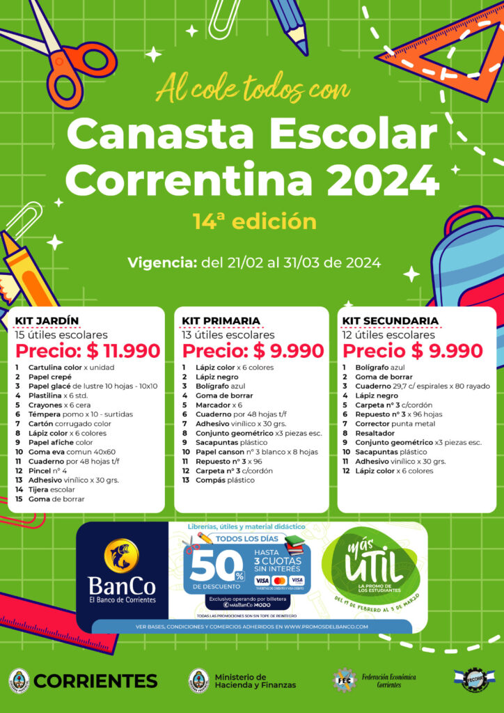 Canasta Escolar 2024: Gobierno de Corrientes lanzó promociones con precios de hasta 30% por debajo del mercado y con descuentos de hasta 50%