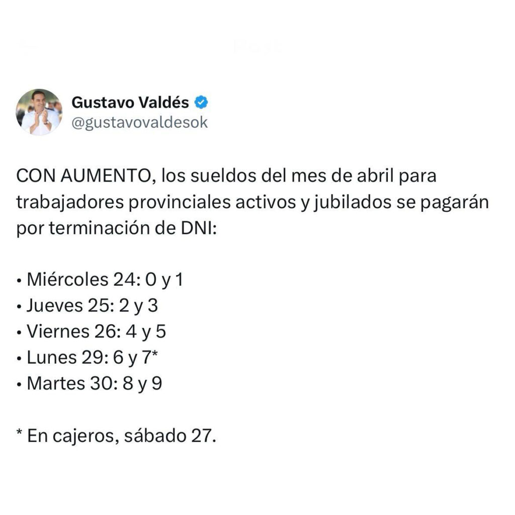 Sueldos de abril: Valdés confirma días de pago y Provincia otorga el tercer aumento en cuatro meses