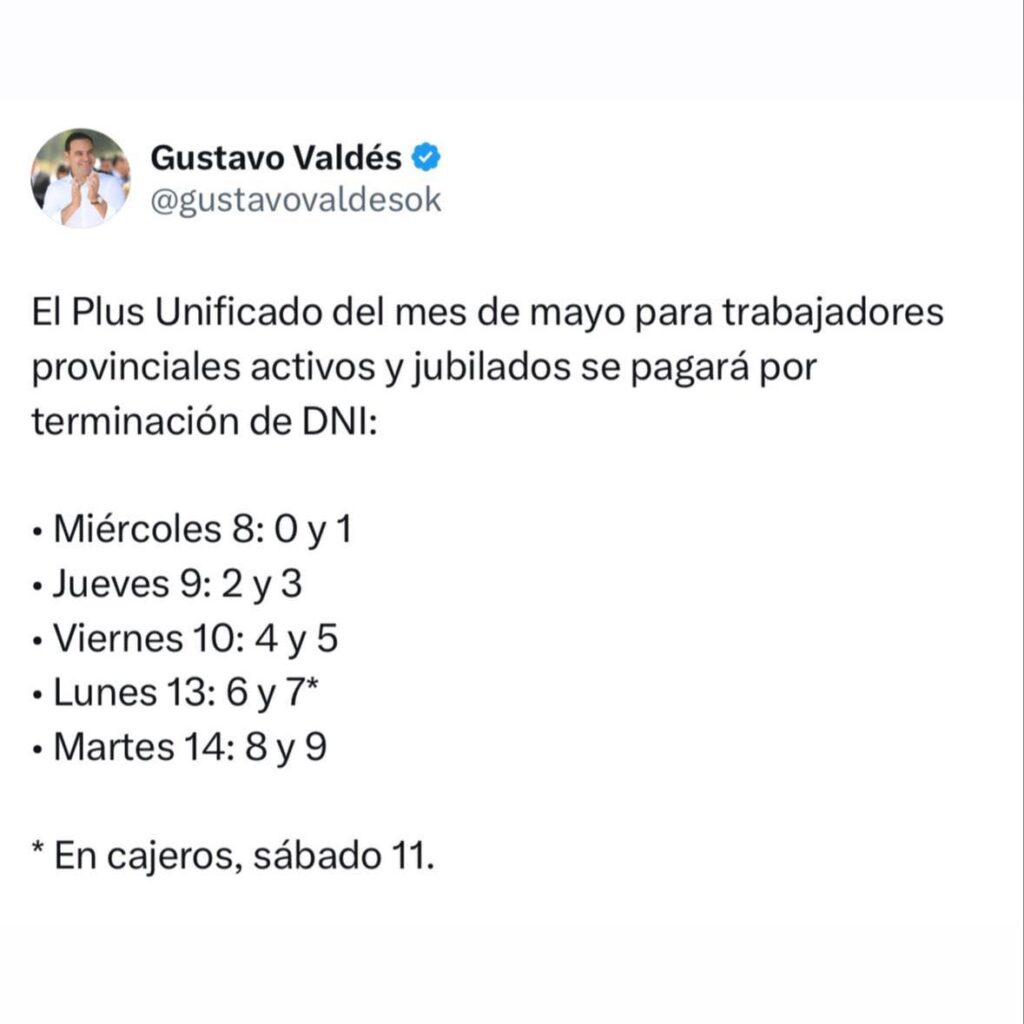 Plus Unificado: Valdés anuncia pago de mayo y Provincia vuelca más de $2.700 millones al mercado local