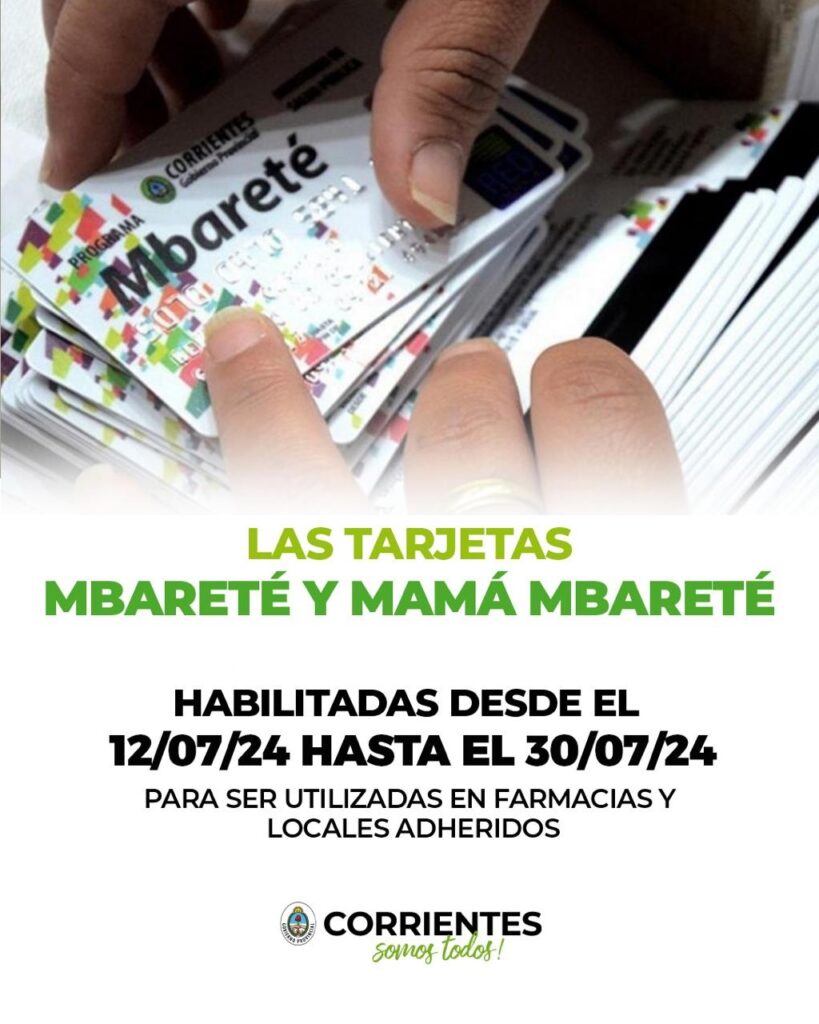 Se encuentran habilitadas las tarjetas Mbareté y Mamá Mbareté