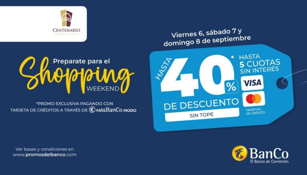 El Banco de Corrientes brindará hasta un 40% de descuento con la promoción “Shopping weekend”