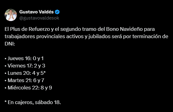Valdés confirma días de pago del Plus de Refuerzo más los $200 mil del Bono Navideño