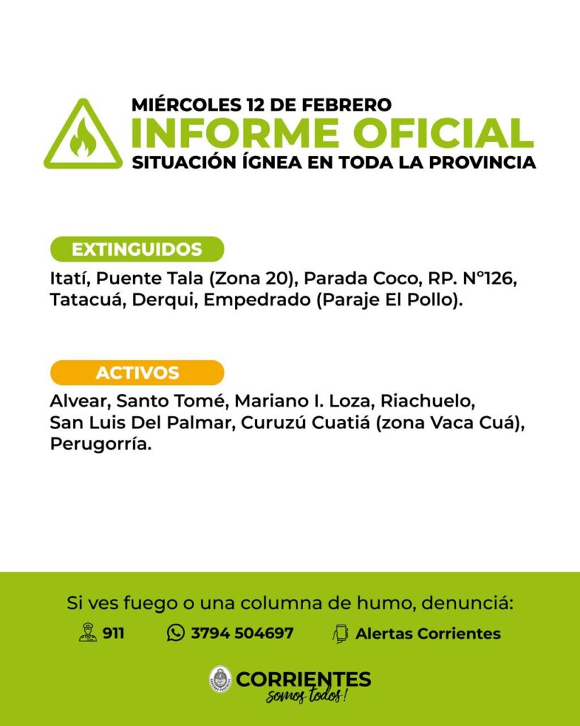 Incendios en Corrrientes: este miércoles se registraron 14 focos ígneos