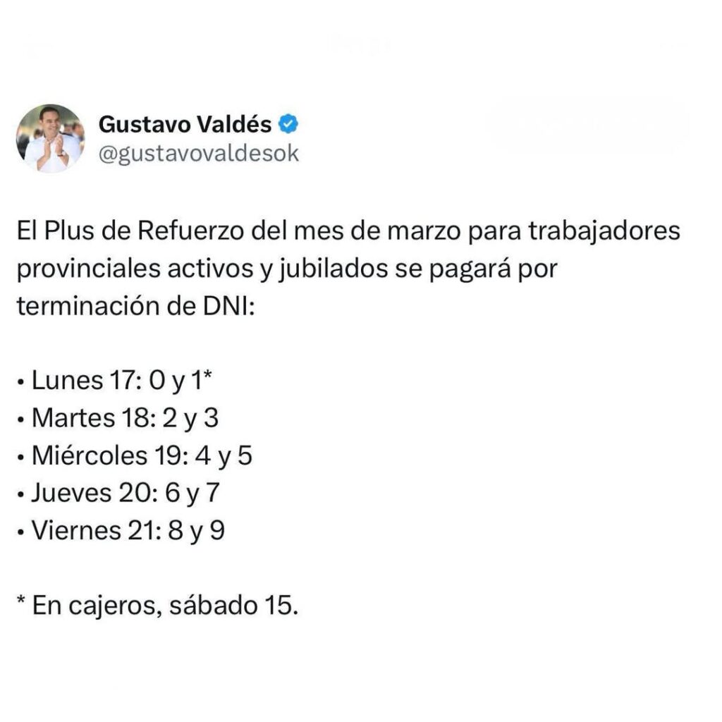 Plus de Refuerzo: Valdés dio a conocer los días de pago del adicional de marzo