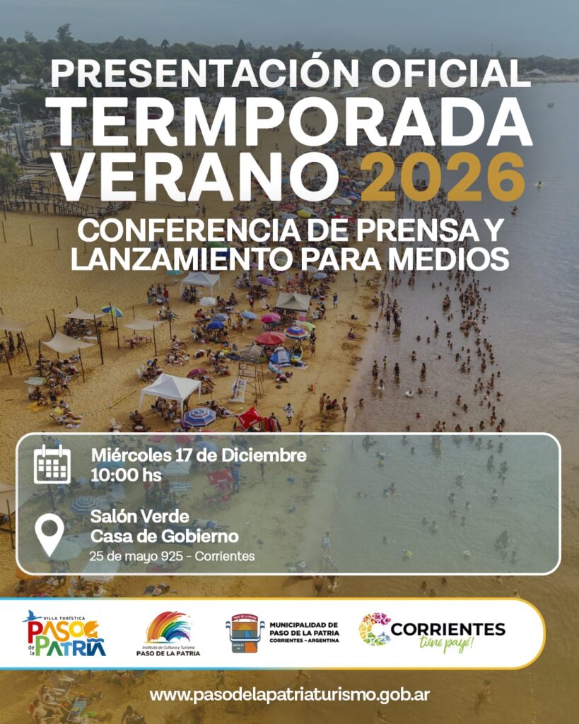 La Provincia lanzará la Temporada de Verano 2026 de Paso de la Patria
