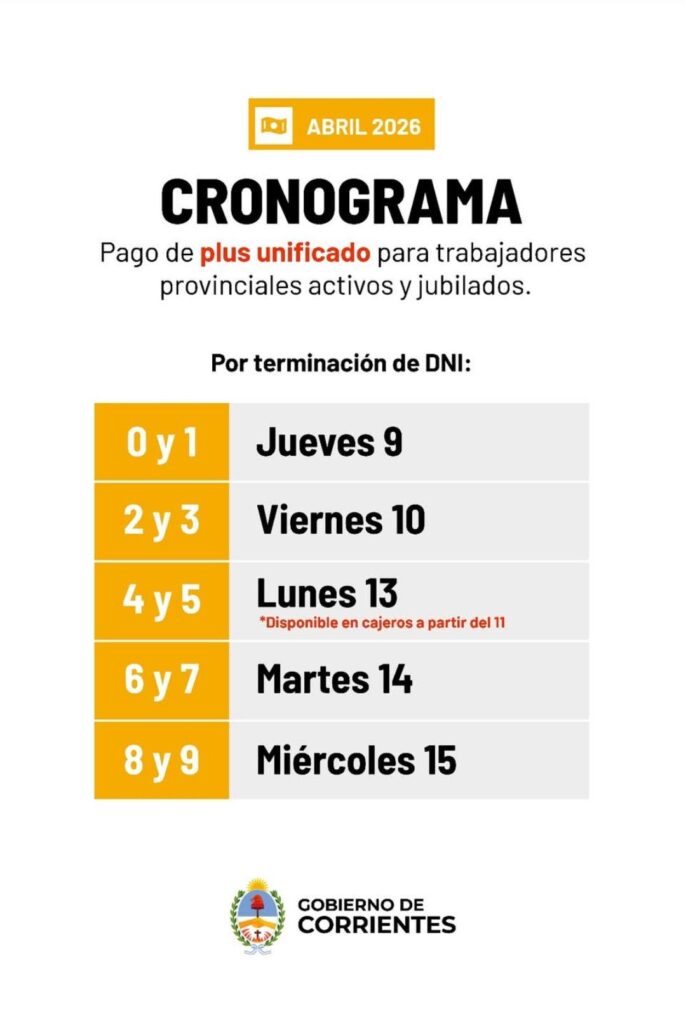 Plus Unificado: entre este 9 y el 15, Gobierno de Corrientes paga el beneficio de abril