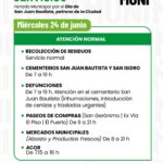 Así serán las prestaciones municipales para este 24 de junio.
