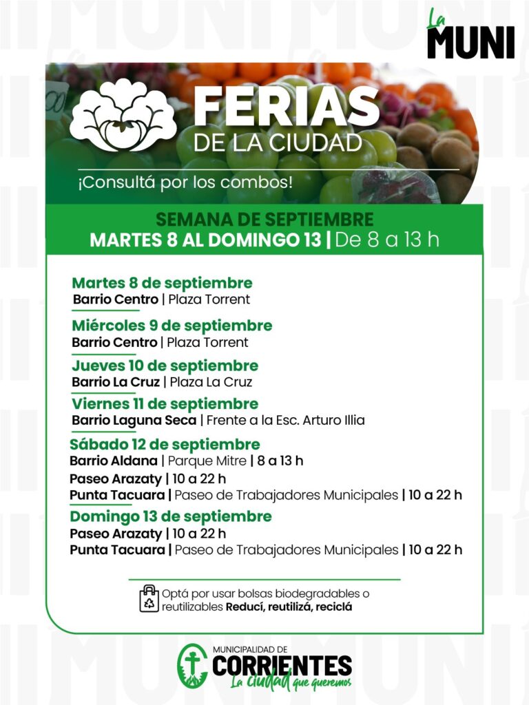 Las Ferias de la Ciudad continúan en septiembre con productos frescos, artesanías y propuestas para toda la familia.