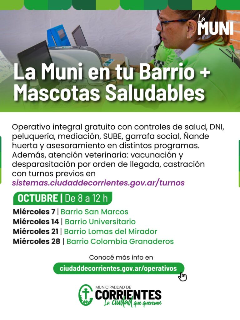 La Muni en tu Barrio y Mascotas Saludables recorrerán siete barrios en octubre con múltiples servicios.