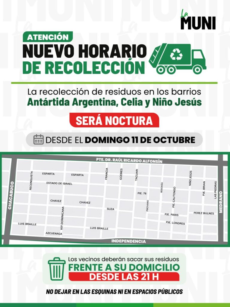 La recolección de residuos pasará al turno noche en tres barrios de la ciudad.